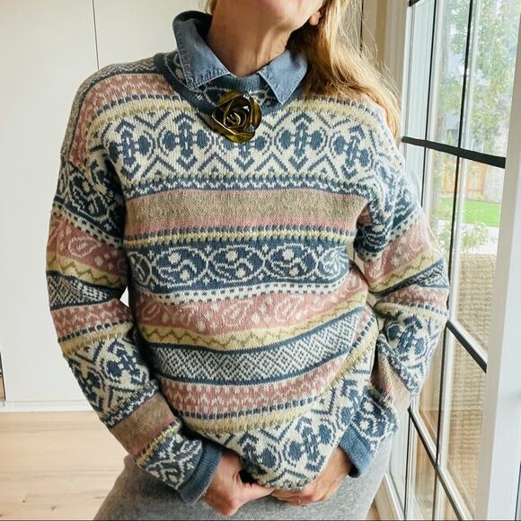 Vintage 90s Sweater Pastels Chunky Knit Oversized Knit Midi Length Pink Blue - Picture 6 of 12